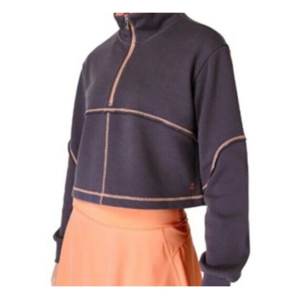 Sweaty Betty NWOT Revive Half Zip Sweatshirt Gray Orange Stitching Size 6